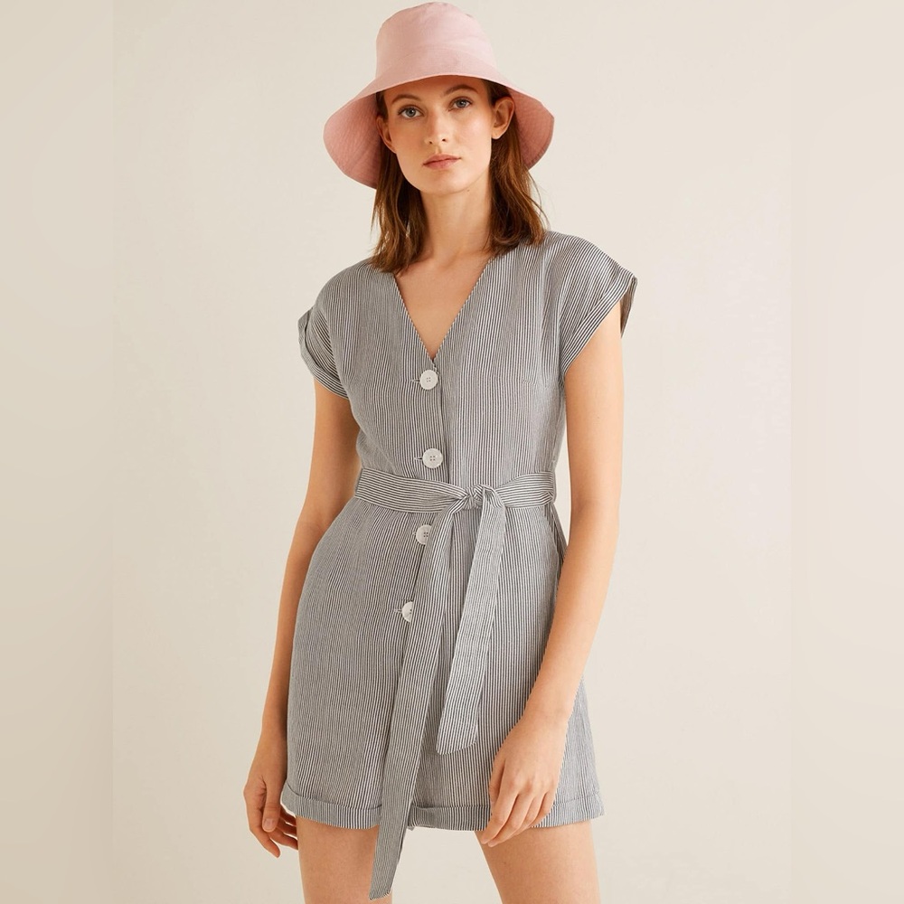 ◾️Mango MNG Charcoal Grey Striped Playsuit Romper